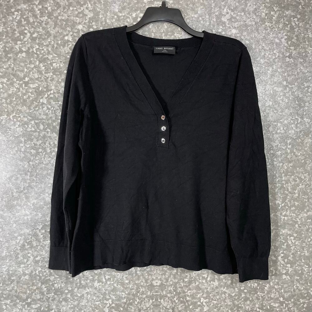 Lane Bryant Black Minimalist V-Neck Sweater - Size 22/24 - Women's Plus Size Top